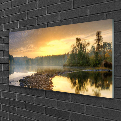 Druck auf Glas See Steine Wald Landschaft