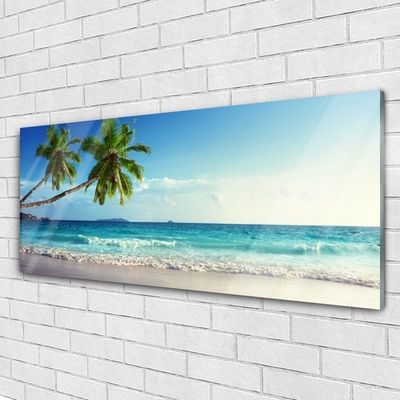 Tulup Wandbilder Glasbilder Dekobild 125x50 Palmen Meer Sonne Landschaft 