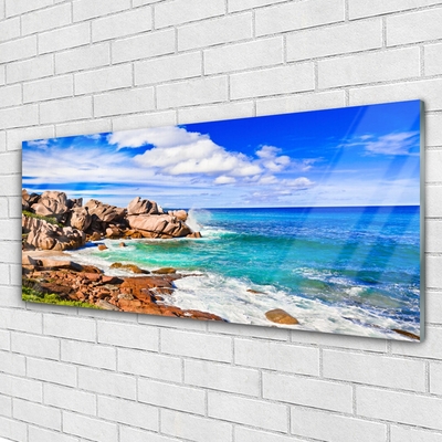 Druck auf Glas Strand Felsen Meer Landschaft