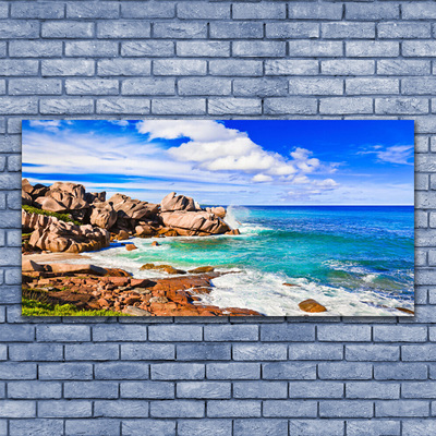 Druck auf Glas Strand Felsen Meer Landschaft