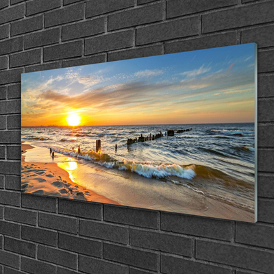 Wandbilder Glasbilder Druck auf Glas 120x60 Sonne Meer Strand Landschaft 
