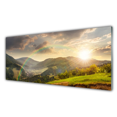 Druck auf Glas Sonne Regenbogen Gebirge Landschaft