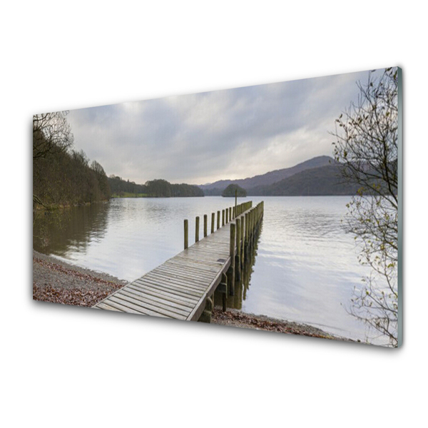 Druck auf Glas See Wald Brücke Architektur