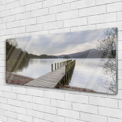 Druck auf Glas See Wald Brücke Architektur