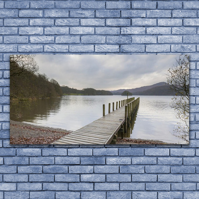 Druck auf Glas See Wald Brücke Architektur