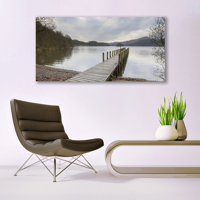 Druck auf Glas See Wald Brücke Architektur