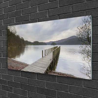 Druck auf Glas See Wald Brücke Architektur