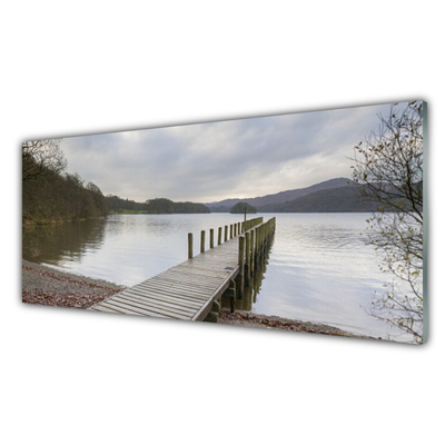 Druck auf Glas See Wald Brücke Architektur