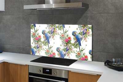 Küchenrückwand spritzschutz Vögel auf einem zweig mit blumen