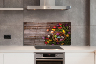 Küchenrückwand spritzschutz Bretter tulpen eier