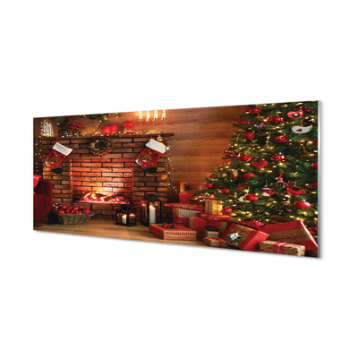 Küchenrückwand spritzschutz Kamin dekoration geschenke weihnachtsbaum