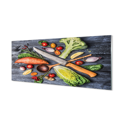 Küchenrückwand spritzschutz Messer yams tomaten spinat