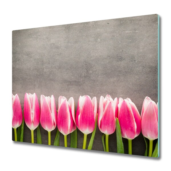 Glas Herdabdeckplatte Rosa Tulpen