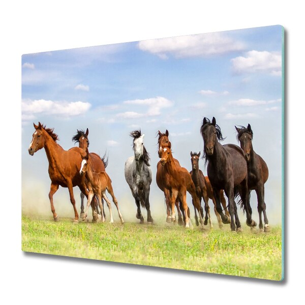 Glas Herdabdeckplatte Pferde im Galopp