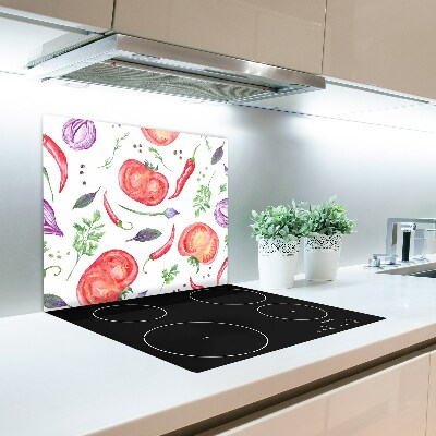 Glas Herdabdeckplatte Tomaten und Gewürze