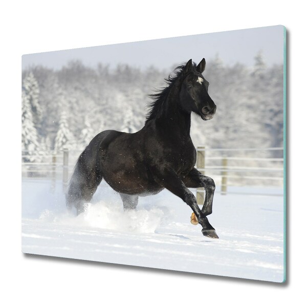 Glas Herdabdeckplatte Pferd Schnee