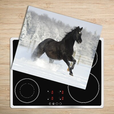 Glas Herdabdeckplatte Pferd Schnee