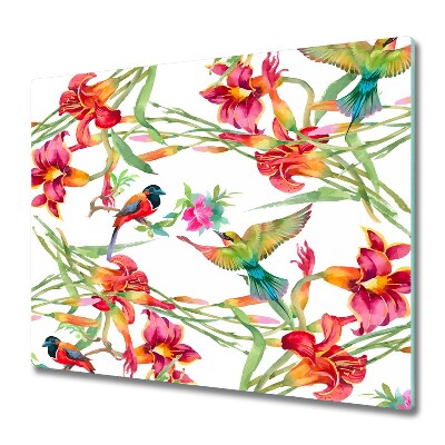 Glas Herdabdeckplatte Exotische Vögel