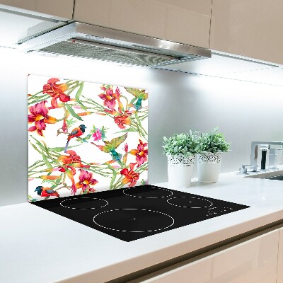 Glas Herdabdeckplatte Exotische Vögel