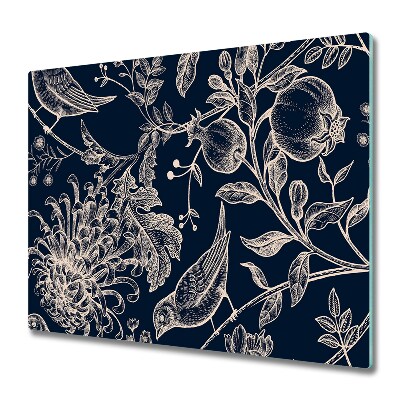 Glas Herdabdeckplatte Blumen und Vögel