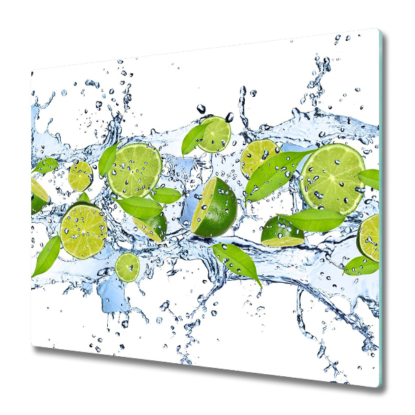 Glas Herdabdeckplatte Limetten und Wasser