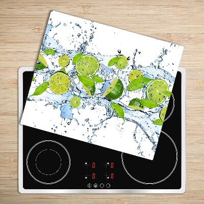 Glas Herdabdeckplatte Limetten und Wasser