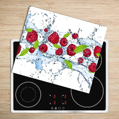 Glas Herdabdeckplatte Himbeeren und Wasser