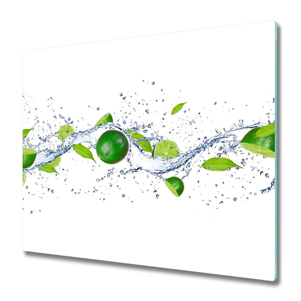 Glas Herdabdeckplatte Limetten und Wasser