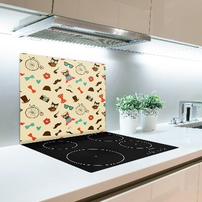 Glas Herdabdeckplatte Hipster Eulen