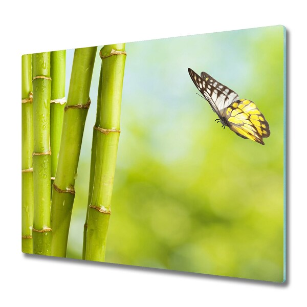 Glas Ceranfeldabdeckung Spritzschutz Bambus und Schmetterling