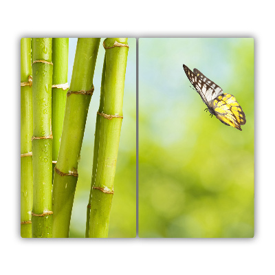 Glas Ceranfeldabdeckung Spritzschutz Bambus und Schmetterling