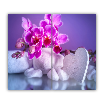 Glas Ceranfeldabdeckung Spritzschutz Orchidee und Herz