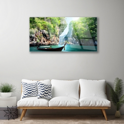 Acrylglasbilder Gebirge Wasser Boot Natur