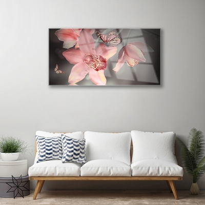 Tulup Acrylglasbilder Wandbilder Dekobild 120x60 Blumen Falter Pflanzen 
