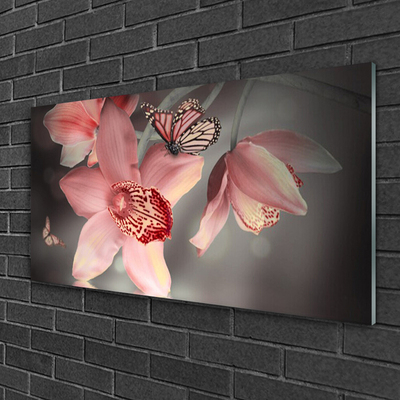 Tulup Acrylglasbilder Wandbilder Dekobild 120x60 Blumen Falter Pflanzen 