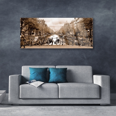 Acrylglasbilder Fluss Fahrräder Bäume Landschaft