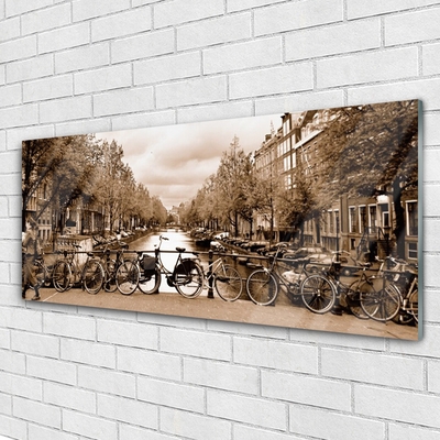 Acrylglasbilder Fluss Fahrräder Bäume Landschaft
