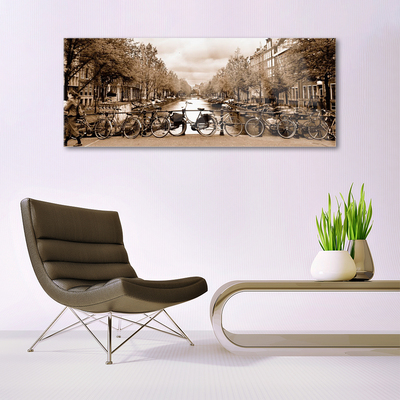 Acrylglasbilder Fluss Fahrräder Bäume Landschaft