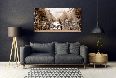 Acrylglasbilder Fluss Fahrräder Bäume Landschaft
