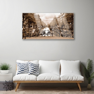 Acrylglasbilder Fluss Fahrräder Bäume Landschaft
