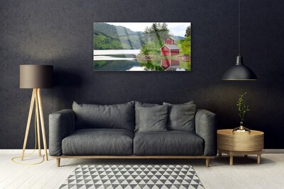 Acrylglasbilder Gebirge Haus Bäume See Landschaft