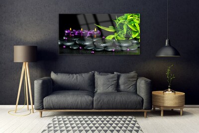 Acrylglasbilder Kerze Steine Blätter Kunst