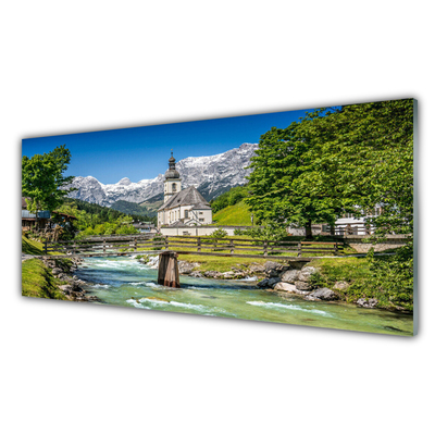 Acrylglasbilder Kirche Brücke See Natur