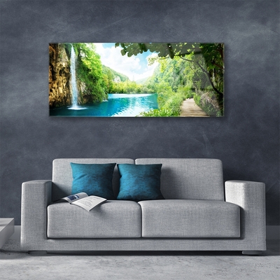 Acrylglasbilder Wasserfall See Bäume Natur