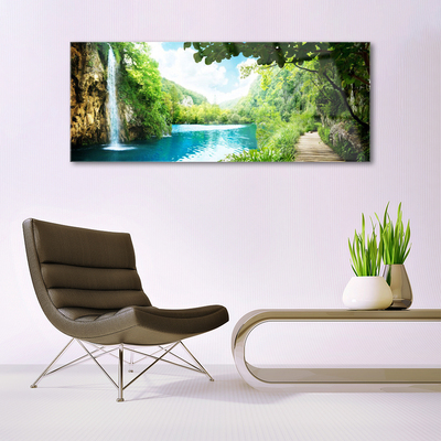 Acrylglasbilder Wasserfall See Bäume Natur