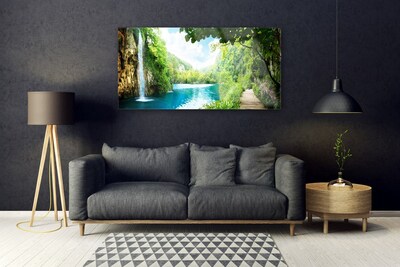 Acrylglasbilder Wasserfall See Bäume Natur