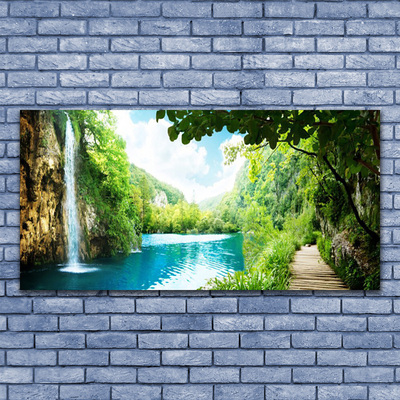Acrylglasbilder Wasserfall See Bäume Natur