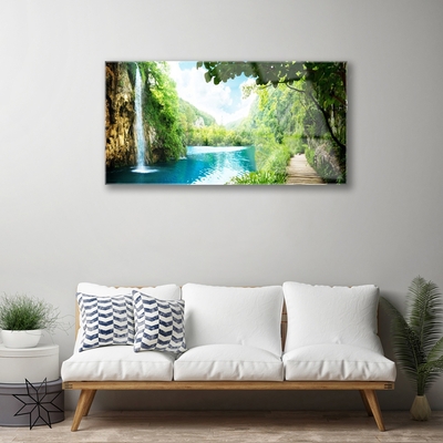 Acrylglasbilder Wasserfall See Bäume Natur