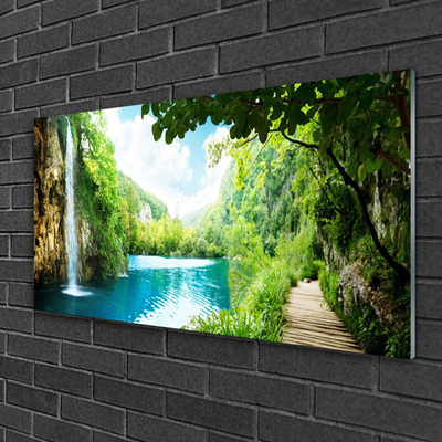 Acrylglasbilder Wasserfall See Bäume Natur