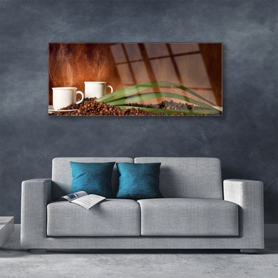 Acrylglasbilder Tassen Kaffeebohnen Küche